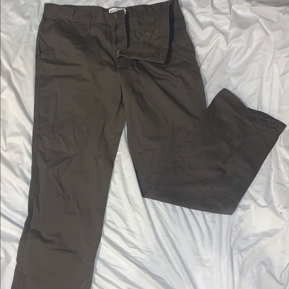 Denim Co. Men's Pants 36 x 34 Stretch Slim Fit Button Fly Olive Green.
